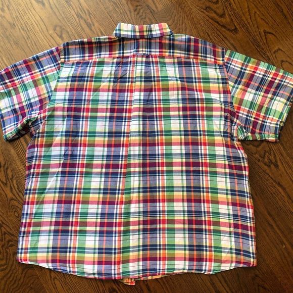 RALPH LAUREN Men’s Short Sleeve Plaid Button Down Shirt w/ Collar Buttons Sz 2XB - Picture 5 of 7